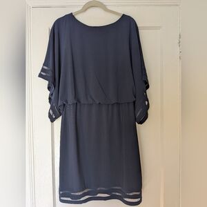Jessica Howard Navy Blue Elbow-length Sleeves Draped Sheer Edge Dress Sz 12 EUC